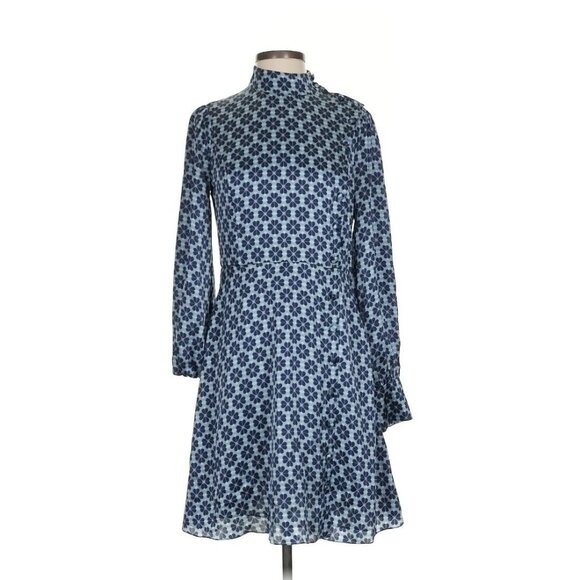 Kate Spade Collection 100% Silk Mock Neck Button Front Shirt Dress 4 Blue Clover - Picture 1 of 7